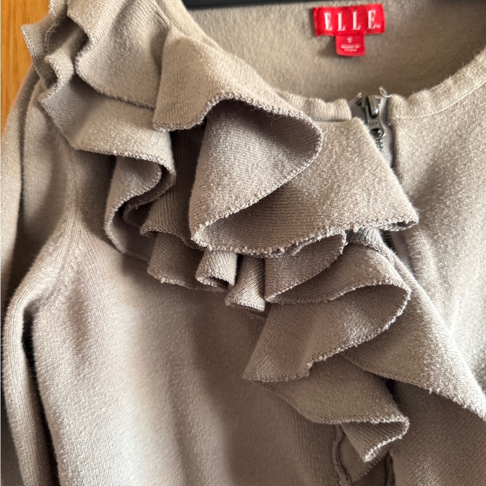 ELLE Gray Ruffle Sweater - Picture 2 of 4
